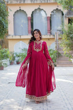 Pink Georgette Gown With Rich Sequins Embroidered Work With Dupatta