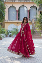 Pink Georgette Gown With Rich Sequins Embroidered Work With Dupatta