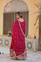 Carmine Red Faux Georgette Gown With Rich Sequins Embroidery Work