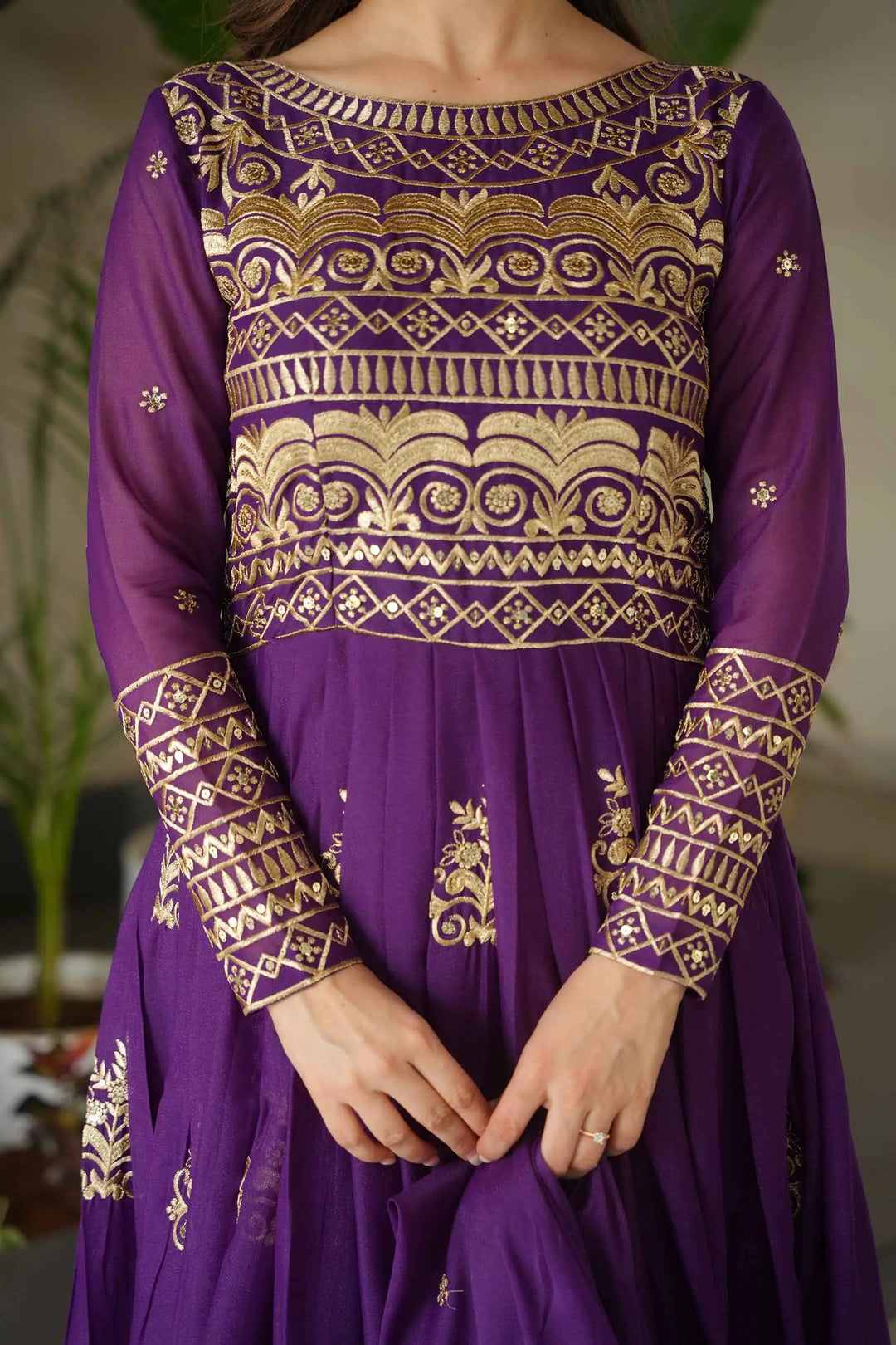 Grape Purple Gown With Zari Sequins Embroidery And Dupatta - qivii