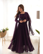 Grape Wine Designer Georgette Gown With Dupatta