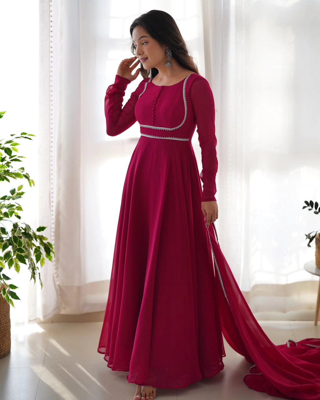 Rani Pink Designer Georgette Gown With Dupatta