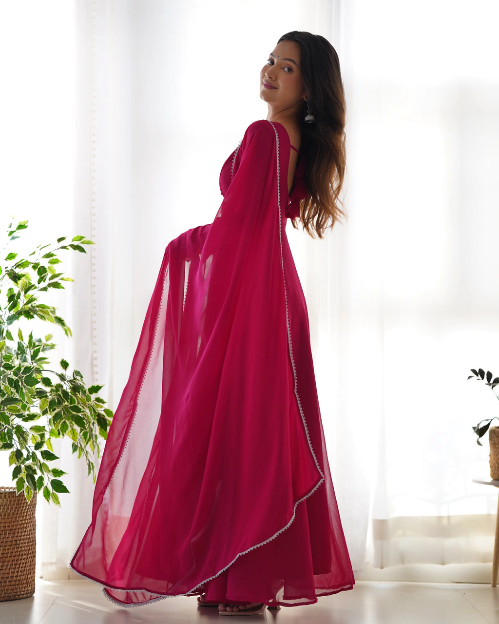 Rani Pink Designer Georgette Gown With Dupatta