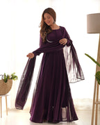 Grape Wine Designer Georgette Gown With Dupatta