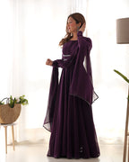 Grape Wine Designer Georgette Gown With Dupatta