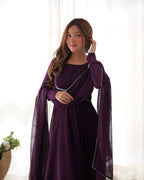 Grape Wine Designer Georgette Gown With Dupatta