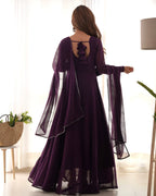 Grape Wine Designer Georgette Gown With Dupatta