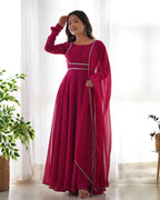 Rani Pink Designer Georgette Gown With Dupatta