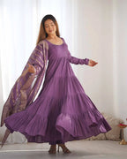Mauve Purple Silk Gown With Jacquard Banarasi Dupatta