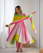 Multi Color With Colorful Padding Plain Georgette Gown With Dupatta
