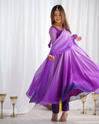 Purple With Colorful Padding Plain Georgette Gown With Dupatta