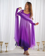 Purple With Colorful Padding Plain Georgette Gown With Dupatta