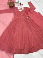 Peach Georgette lucknowi Sequins Work Gown With Ruffle Style Dupatta