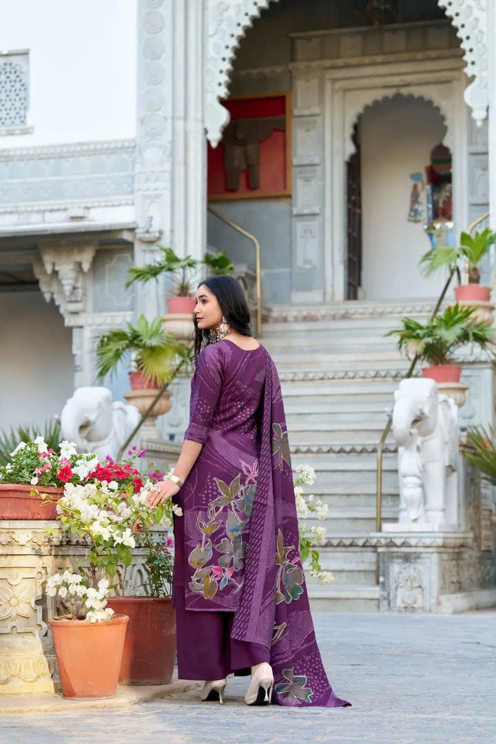 Vibrant Wine Floral Print With Beets Handwork Salwar Suit With Dupatta - qivii