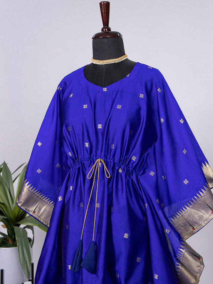 Blue Color Weaving Zari Work Jacquard Paithani Kaftan Dress - qivii