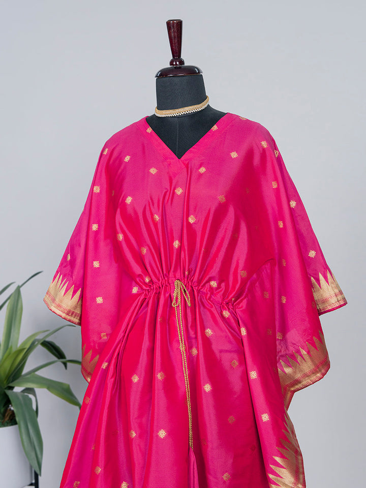 Pink Color Weaving Zari Work Jacquard Paithani Kaftan - qivii