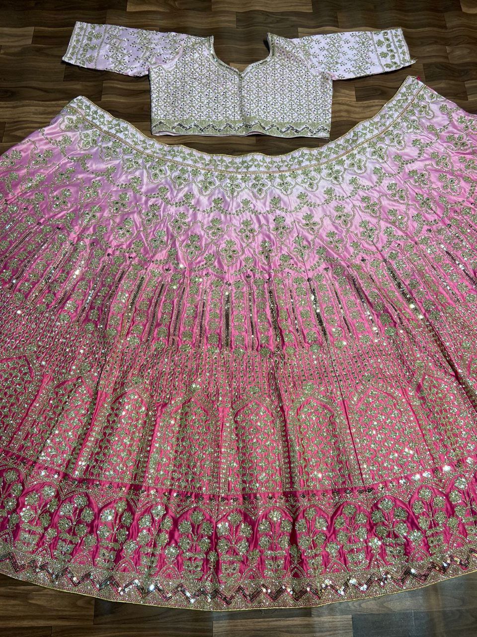 Pink Premium Banarasi Satin Zari Silk Padding Embellished With Premium Coding Lehenga Choli - Inspired | Ready To Wear - qivii