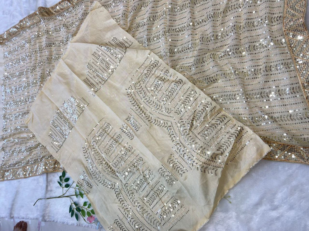 Premium Georgette Embellished With Embroidery Sequins Work With Lace Border - Inspired - qivii