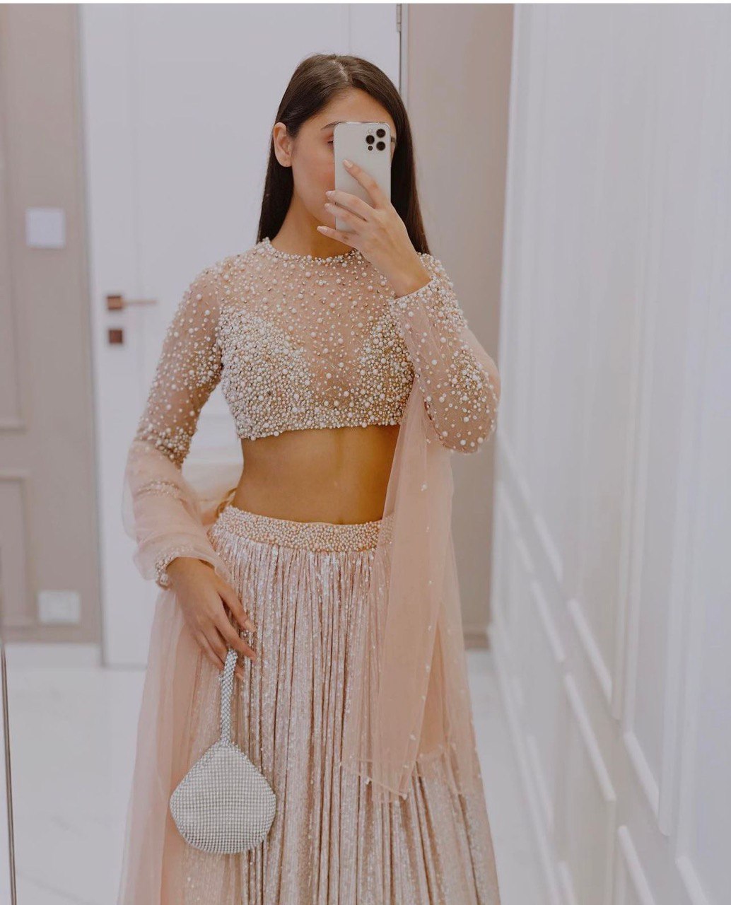 Cream atin silk padding lehnga with sequence work - INSPIRED | Ready To Wear - qivii