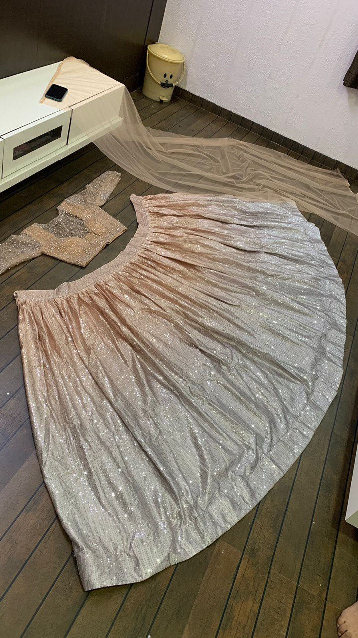 Cream atin silk padding lehnga with sequence work - INSPIRED | Ready To Wear - qivii