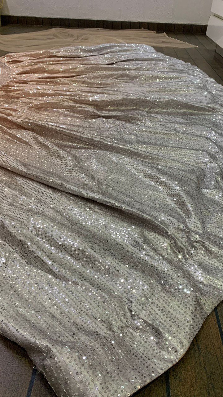 Cream atin silk padding lehnga with sequence work - INSPIRED | Ready To Wear - qivii