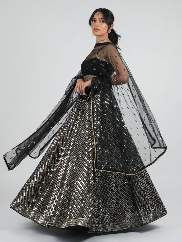 Black Georget lehenga with sequence & zari work - INSPIRED | Ready To Wear - qivii