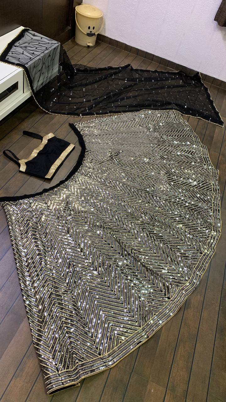 Black Georget lehenga with sequence & zari work - INSPIRED | Ready To Wear - qivii