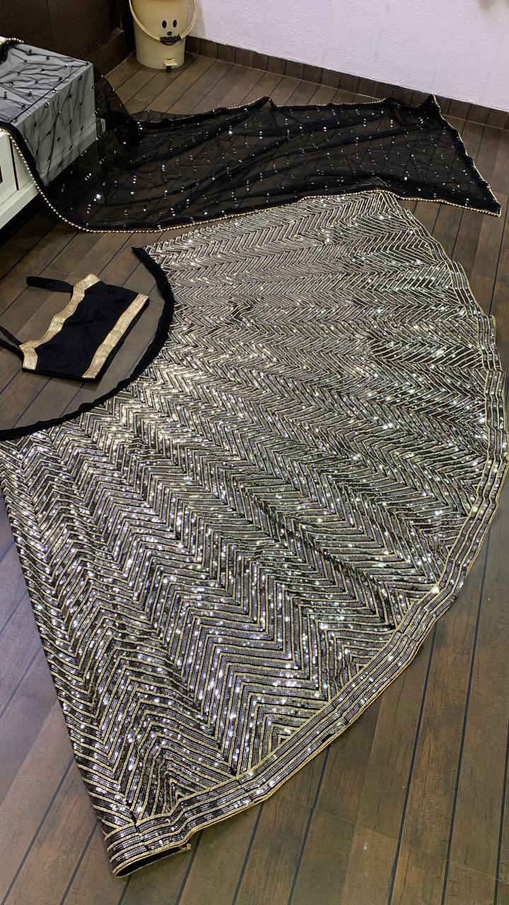 Black Georget lehenga with sequence & zari work - INSPIRED | Ready To Wear - qivii