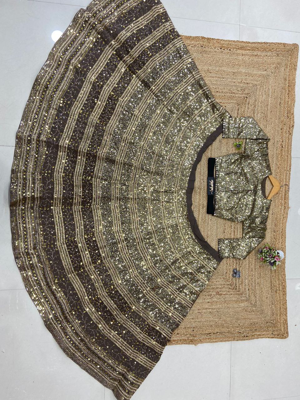 Brown Premium Faux Georgette Embellished With Beautiful Embroidery,Zari ,Coding And Beautiful Sequins Work | Ready To Wear - qivii