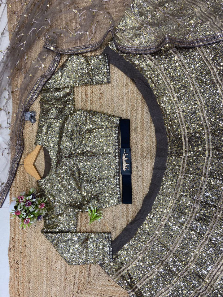 Brown Premium Faux Georgette Embellished With Beautiful Embroidery,Zari ,Coding And Beautiful Sequins Work | Ready To Wear - qivii