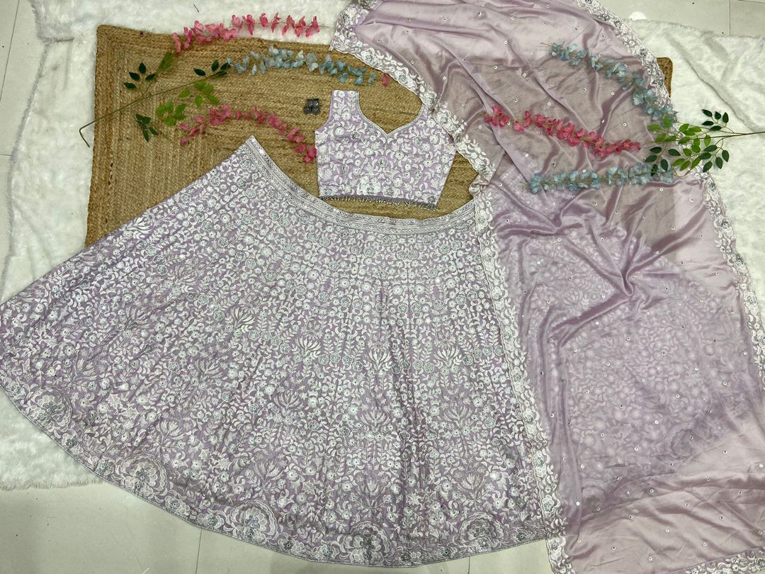 White Premiums Silk Georgette Embellished With Beautiful Whiscose Thread Work And Sequins Work | Ready To Wear - qivii