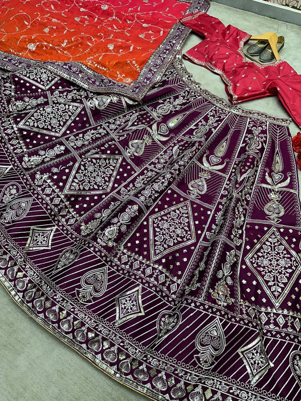 JALPARI SILK WITH EMBROIDERY SEQUENCE  DESIGN WORK LEHENGA - INSPIRED | Ready To Wear - qivii