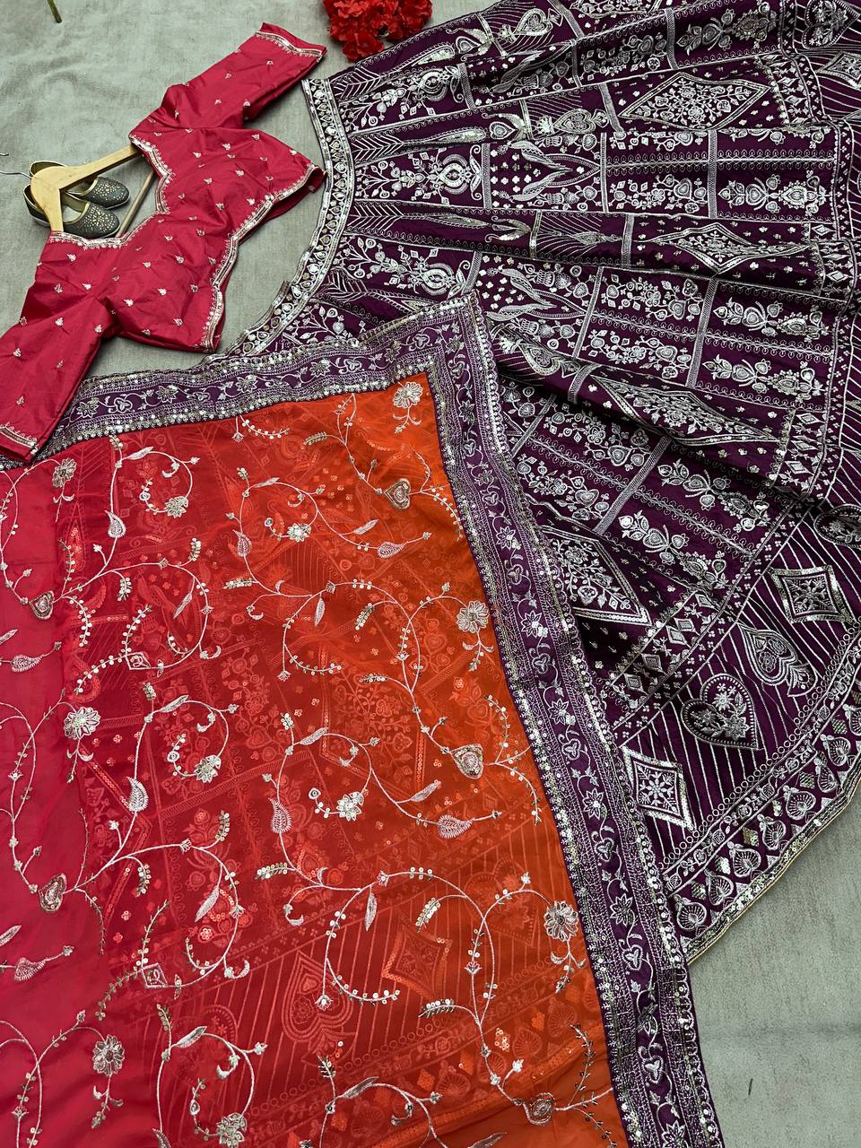 JALPARI SILK WITH EMBROIDERY SEQUENCE  DESIGN WORK LEHENGA - INSPIRED | Ready To Wear - qivii