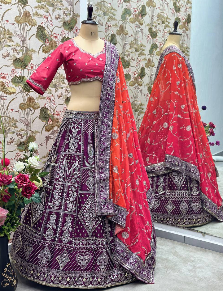 JALPARI SILK WITH EMBROIDERY SEQUENCE  DESIGN WORK LEHENGA - INSPIRED | Ready To Wear - qivii