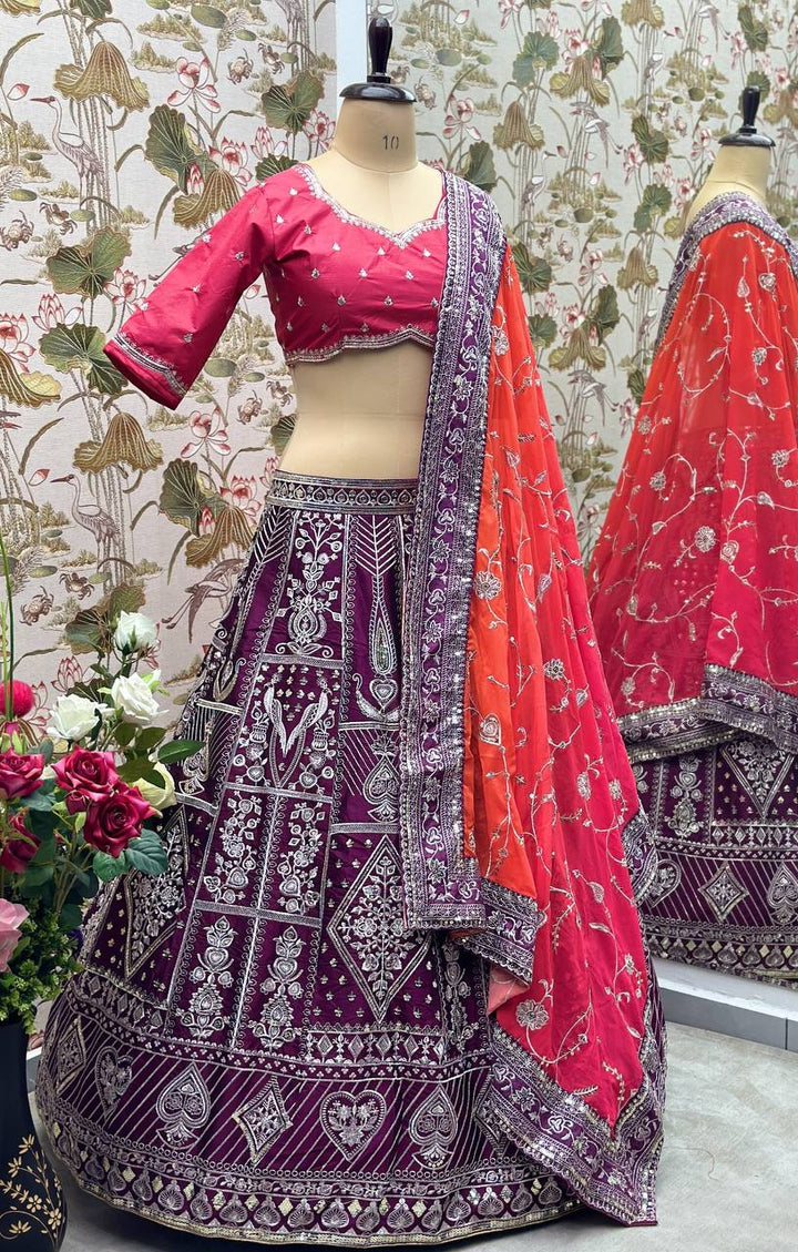 JALPARI SILK WITH EMBROIDERY SEQUENCE  DESIGN WORK LEHENGA - INSPIRED | Ready To Wear - qivii