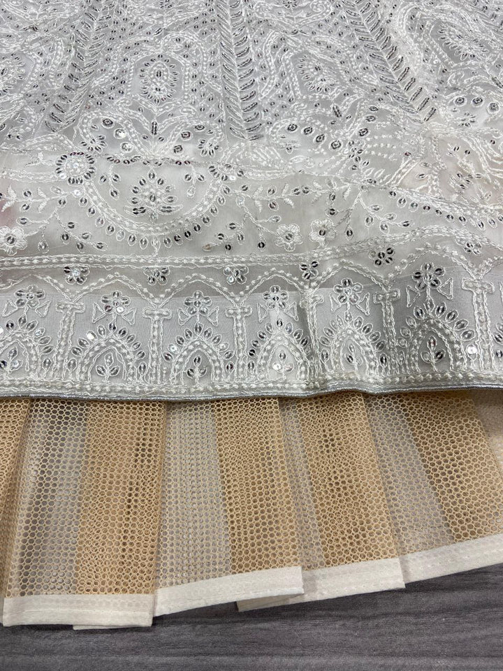 White Premium Soft Butterfly Net Embellished With Beautiful Thread Embroidery Work Lehenga - INSPIRED | Ready To Wear - qivii