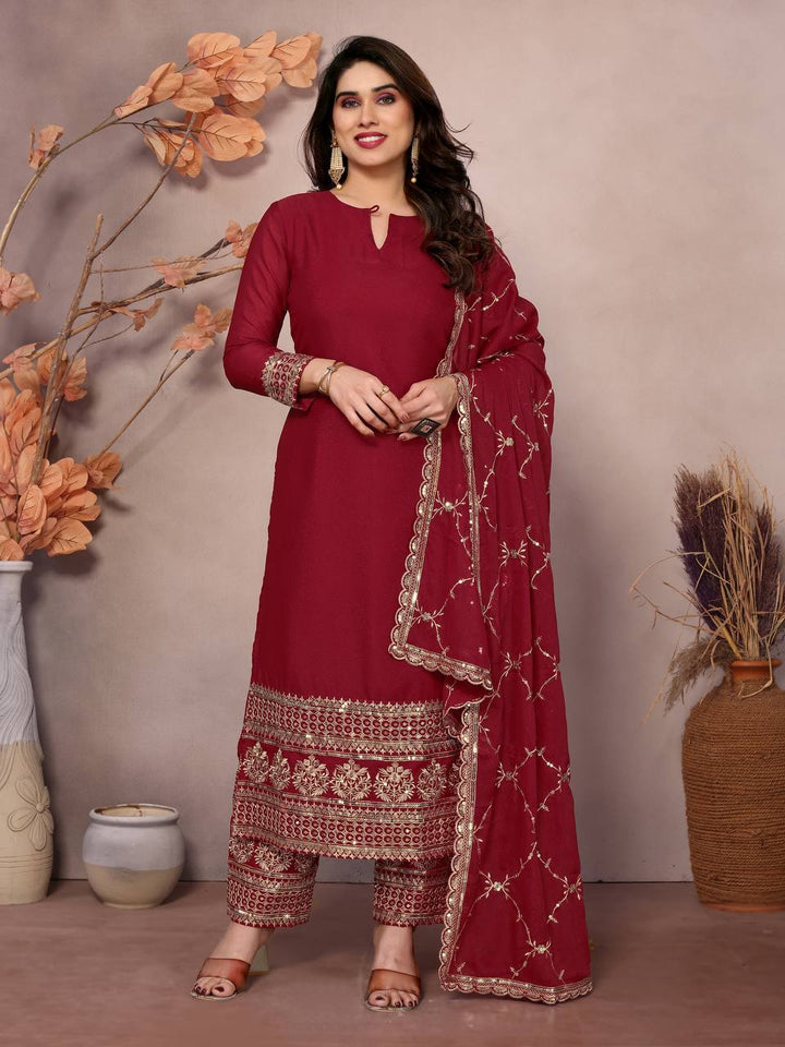 MAROON STAR GEORGEET WITH EMBROIDERY SEQUENCE DESIGN WORK SALWAR SUIT - INSPIRED - qivii