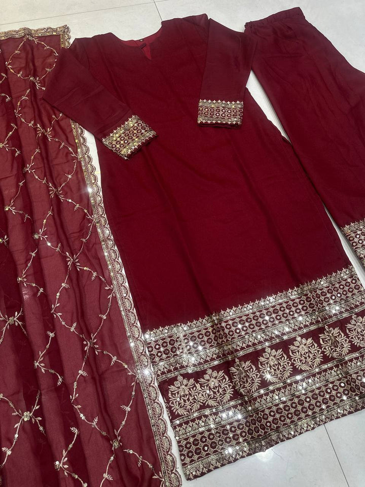 MAROON STAR GEORGEET WITH EMBROIDERY SEQUENCE DESIGN WORK SALWAR SUIT - INSPIRED - qivii