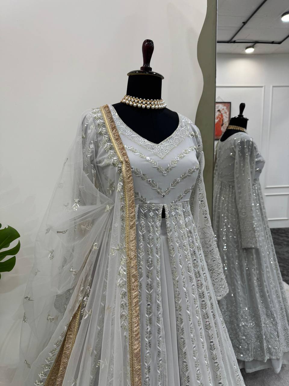 White Foux gorgette micro thread with Seuqnce Lehenga Choli - INSPIRED | Ready To Wear - qivii