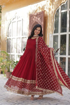 Red Sequins Embroidery Work Gown With Heavy Dupatta