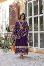 Purple Sequins Embroidery Work Gown With Heavy Dupatta