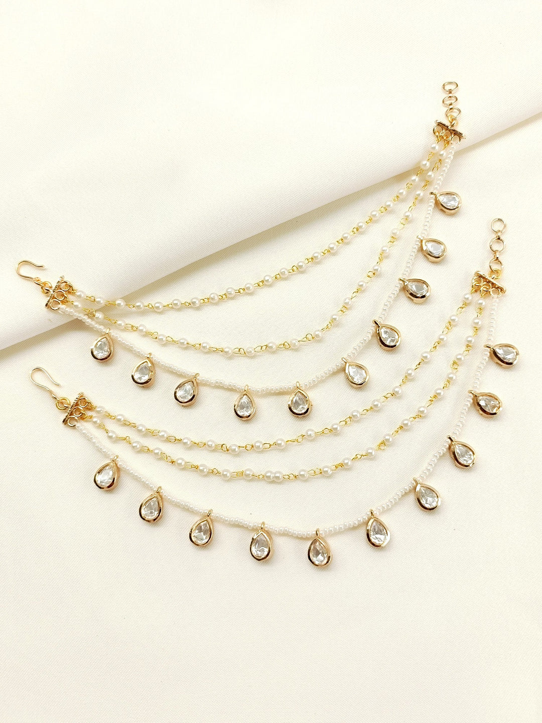 Chameli White Traditional Ear Chain. - qivii
