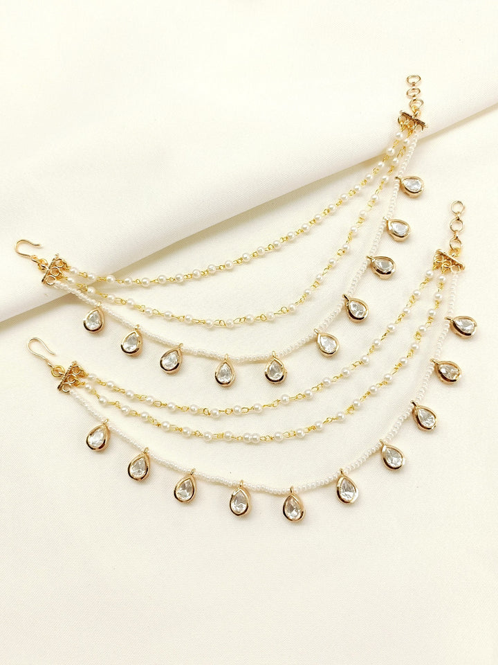 Chameli White Traditional Ear Chain. - qivii