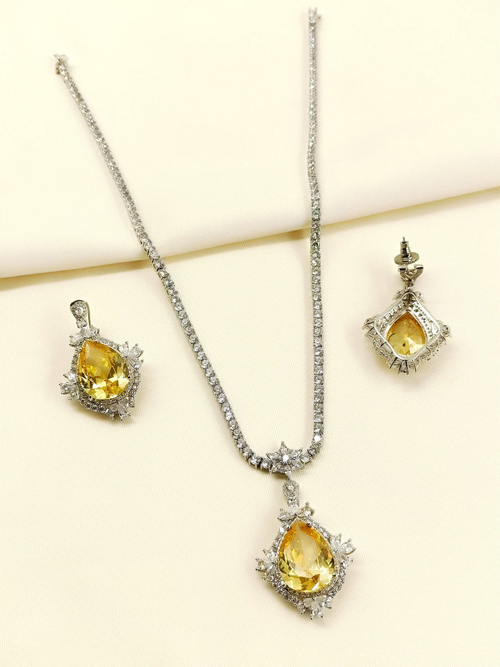 Mehar Yellow American Diamond Pendant Set - qivii
