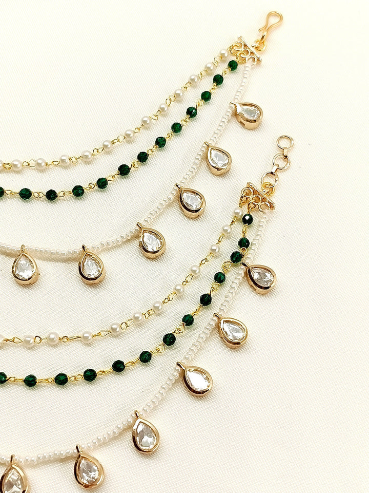 Maitreyi Green Traditional Ear Chain. - qivii