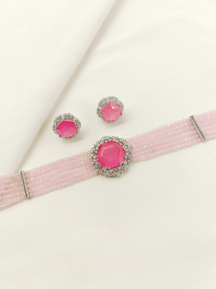 Ravee Baby Pink American Diamond Choker Set - qivii