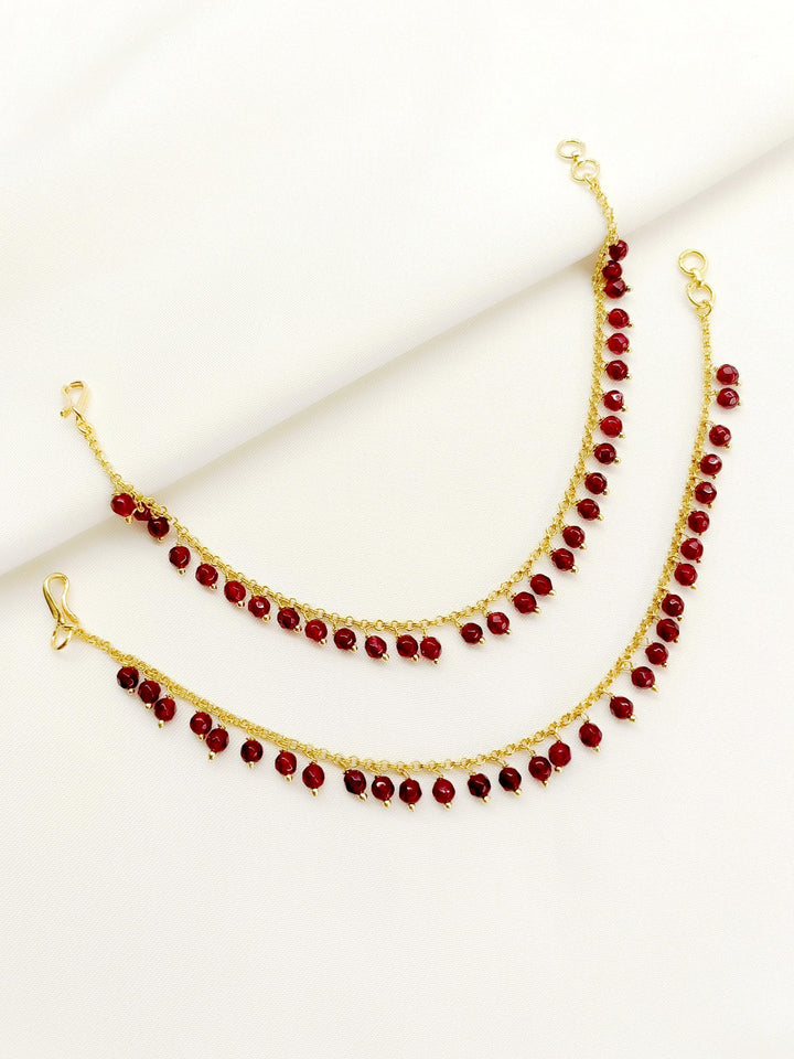 Pratigya Ruby Gold Plated Ear Chain - qivii