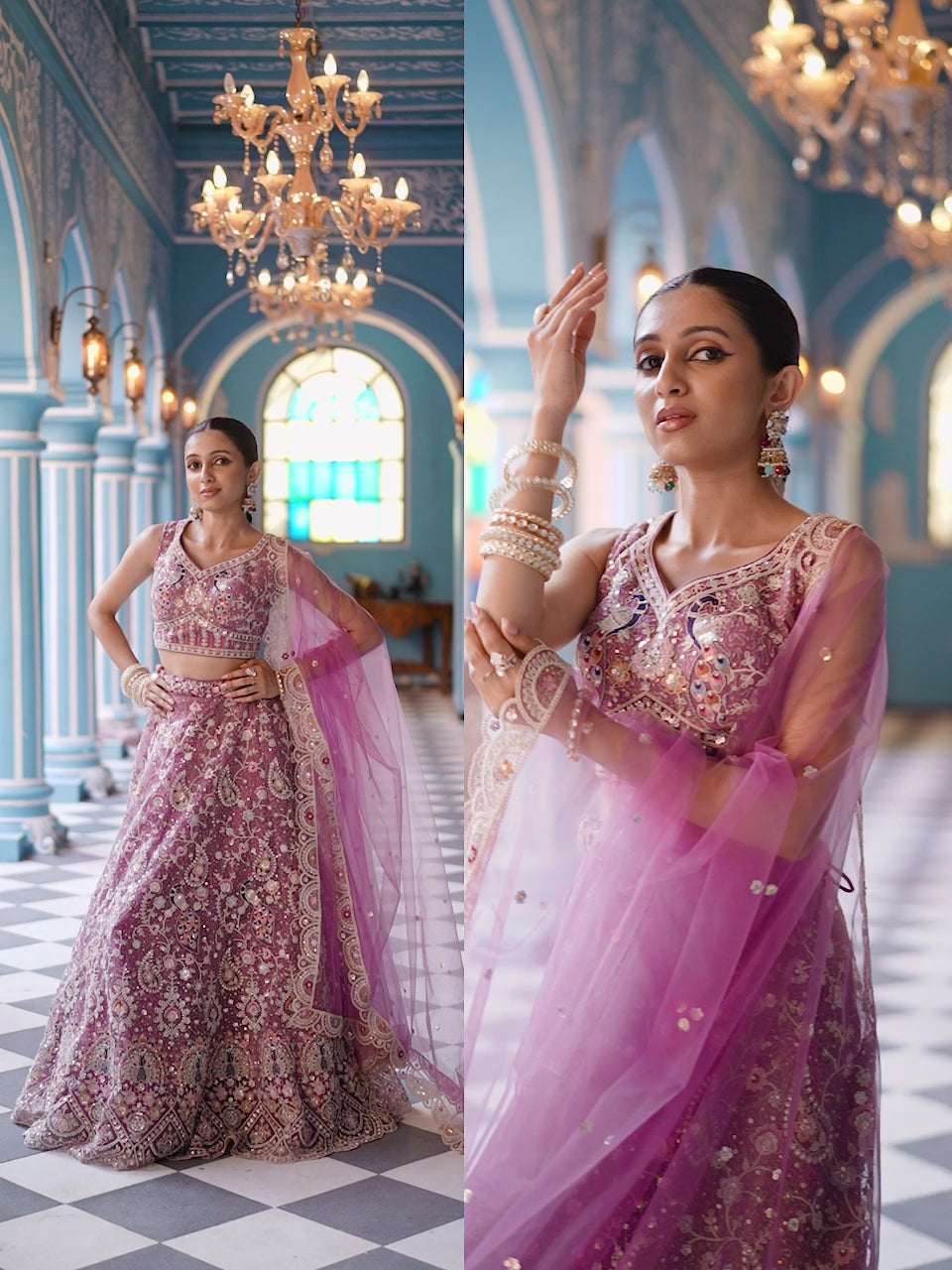 LAVENDER - Net Fabric Sequins embroidery Semi-Stitched Lehenga & Unstitched Blouse With Dupatta