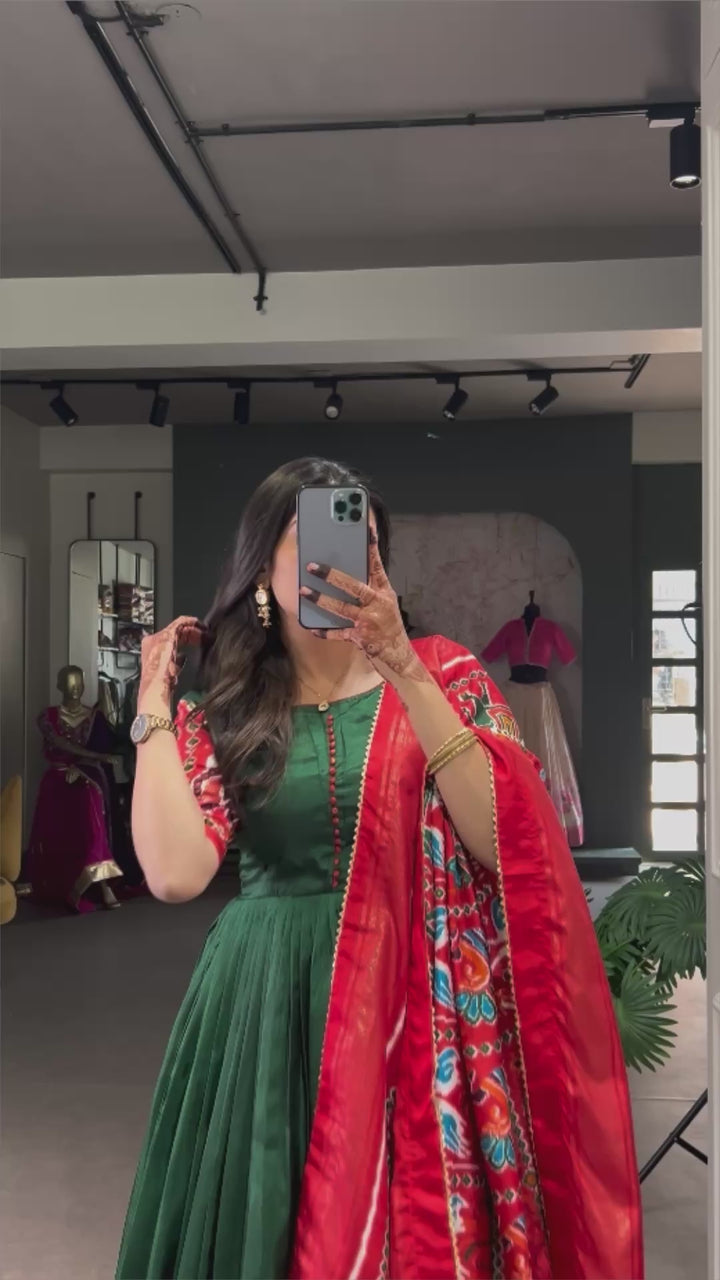 Green Vichitra Silk Sequins and Thread Embroidery Work With Lace Touch Up Gown - INSPIRED