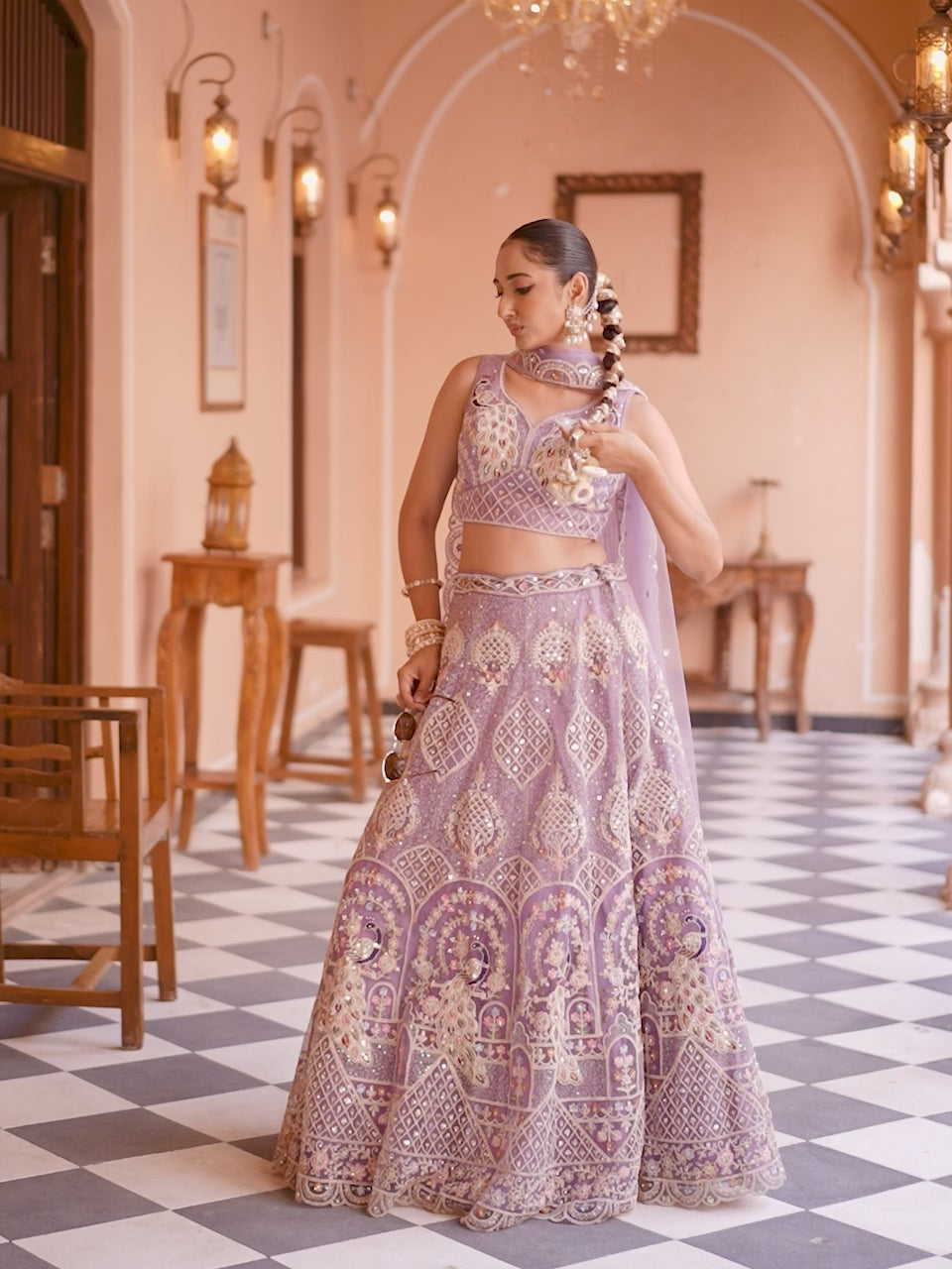 MAUVE - Net Fabric Sequins embroidery Semi-Stitched Lehenga & Unstitched Blouse With Dupatta